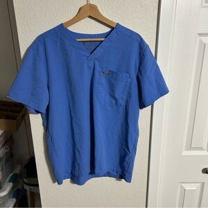 Figs Shirt Womens Large Scrubs Top Technical Collection Light Blue Double Pocket